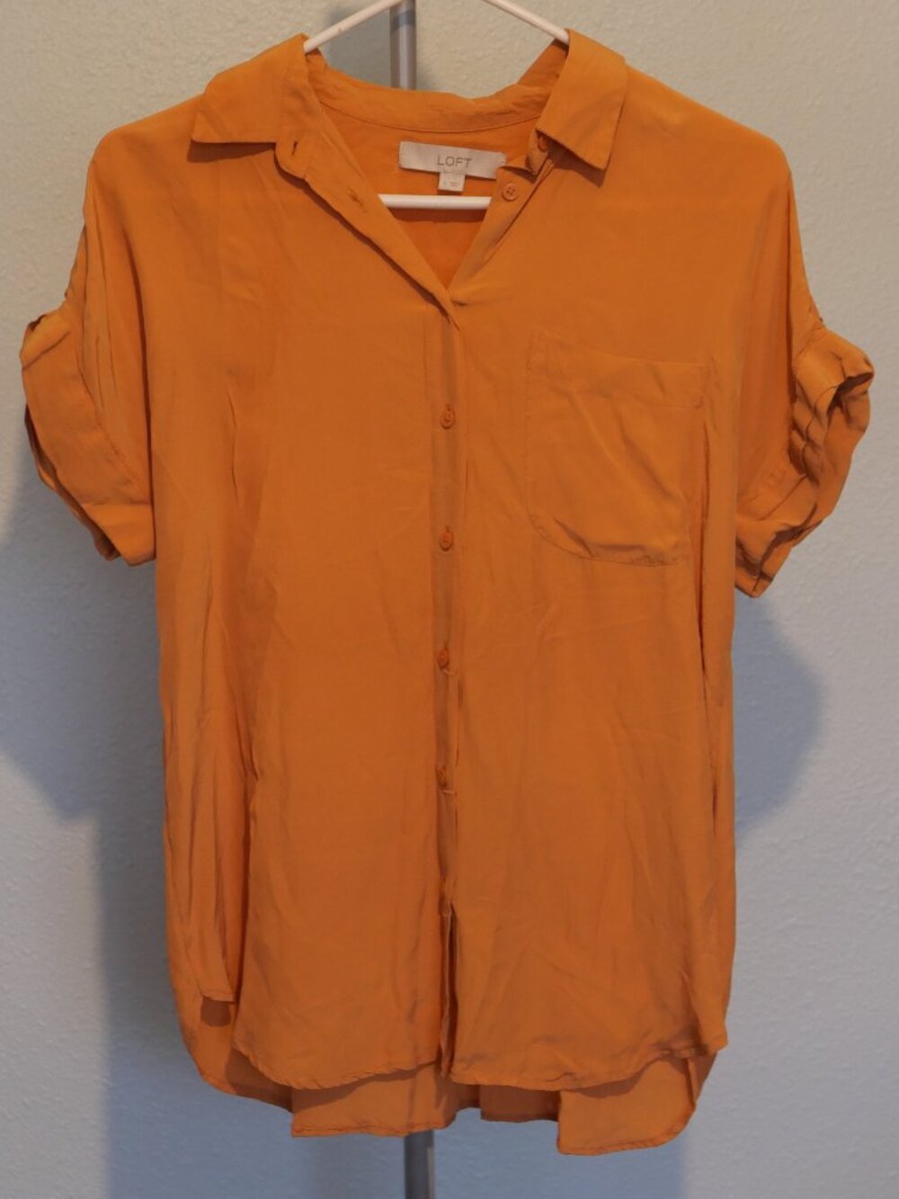 LOFT Sherbet Orange Viscose Camp Shirt Short Sleeve Button Up Blouse Size S